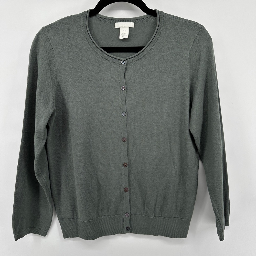 H&M Basics Women Medium Sage Green Button Down Crewneck Cardigan Sweater